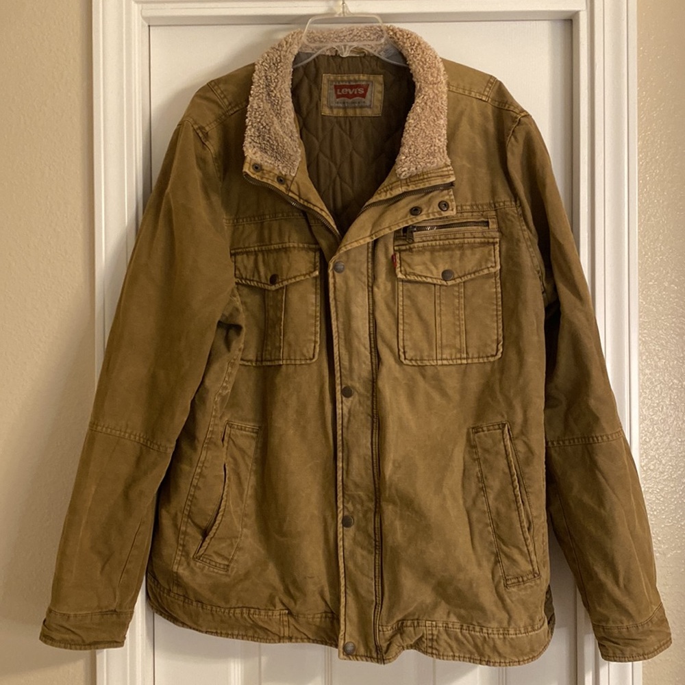 LEVI'S Mens Trucker Utility Twill Khaki Quilted Full Zip Retro Jacket Size XXL